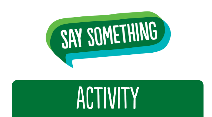 Say Something logo on a white background with a dark green border at the bottom.