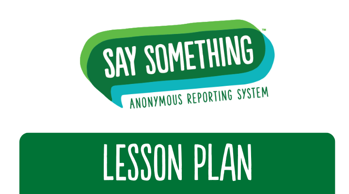 Say Something Anonymous Reporting System logo on a white background with a dark green border at the bottom.