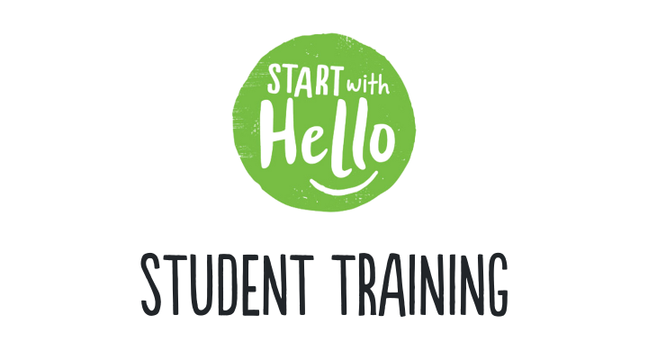 Start With Hello logo written in white text inside of a bright green circle. 