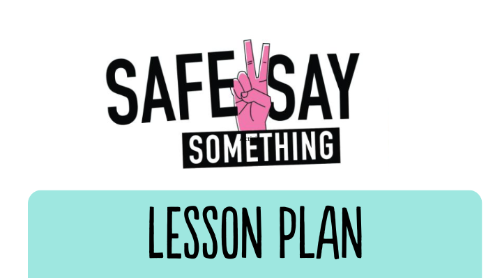 Safe2Say Something logo with a pink hand holding up a peace sign. 